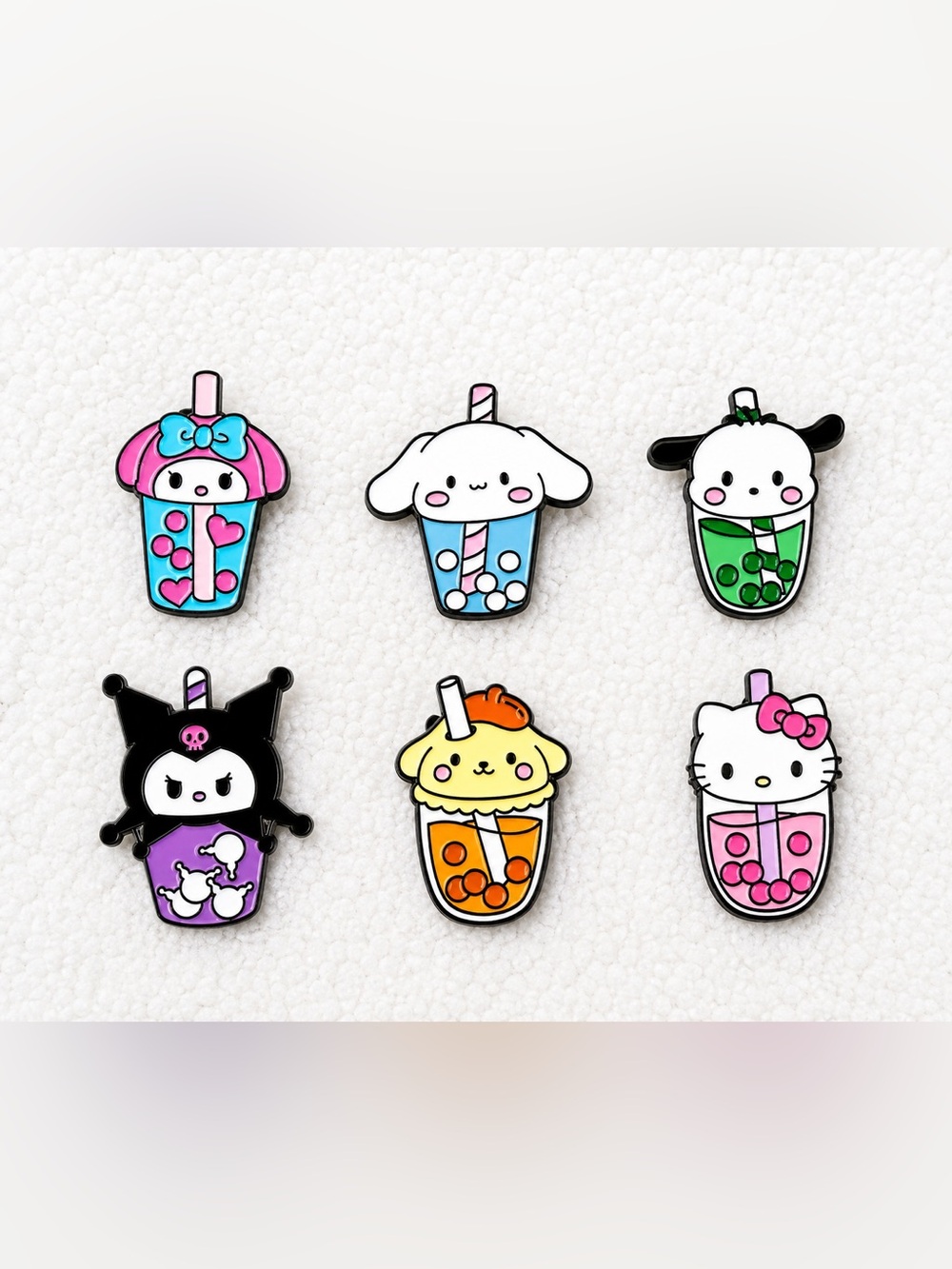 Sanrio Boba Tea Enamel Pin Set Kawaii collectible Hello Kitty Kuromi